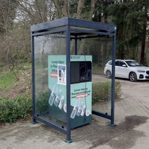 Betaalautomaat overkapping M1 26 Overkapping voor betaalautomaat glas en staal.